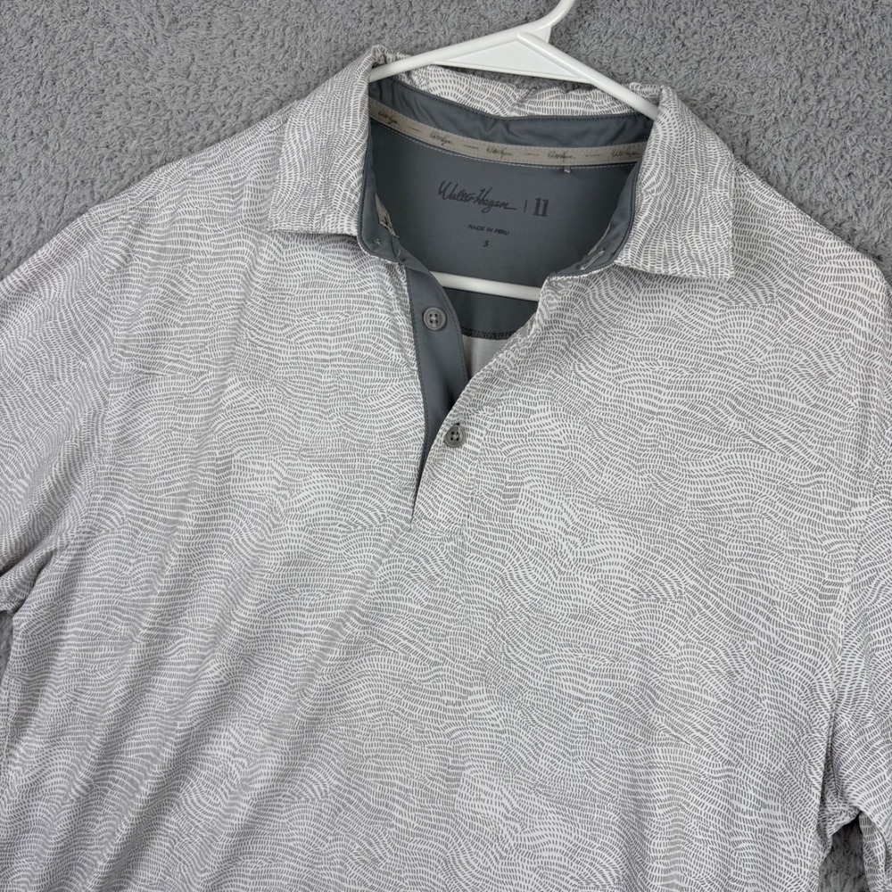 Walter Hagen Polo Mens Small Gray 11 Wave Print Performance Stretch Golf Shirt